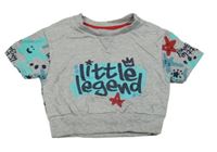 Šedo-tyrkysovo-barevná tepláková vesta s hvězdami a nápisem 