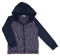 Černo-růžovo-zelená melírovaná propínací sportovní mikina s kapucí Topolino