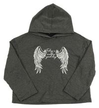 Tmavošedá mikina s křídly a kapucí Shein