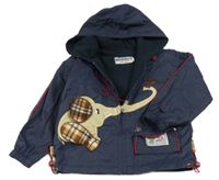 Tmavomodrá šusťáková jarní bunda se slonem a kapucí 