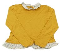 Hořčicovo-bílý svetr s košilovými květovanými prvky H&M