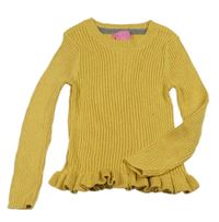 Hořčicový žebrovaný třpytivý svetr 