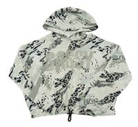Mintovo-bílo-černá crop mikina s leopardím vzorem a nápisem a kapucí River Island