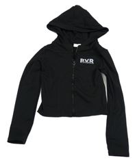 Černá crop sportovní mikina s nápisem a kapucí River Island