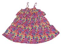 Fialovo-růžovo-žlutá květovaná vrstvená šatová tunika Topolino