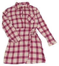 Bílo-fuchsiové kostkované košilové šaty Page one young