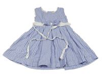 Světlemodro-bílé kostkované šaty s mašlí 