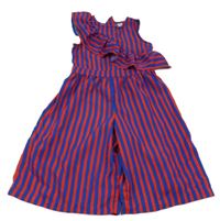 Červeno-tmavomodrý pruhovaný culottes overal s volánem Tu