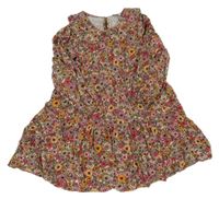 Bílo-růžovo-oranžové květované šaty s límečkem F&F