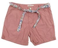 Růžové plátěné kraťasy s květovaným páskem H&M