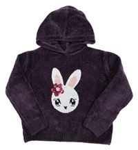 Fialový žinylkový svetr s králíkem a kapucí Dopodopo