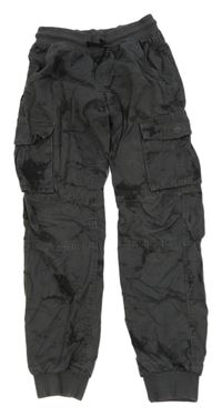 Antracitovo-černé vzorované plátěné cargo cuff kalhoty Chapter young