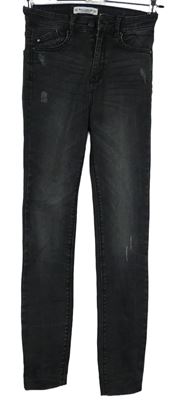 Dámské tmavošedé skinny rifle s prošoupáním Pull&Bear vel. 32