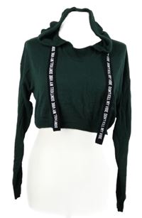 Dámský tmavozelený crop svetr s nápisy a kapucí H&M