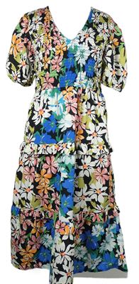 Dámské barevné květované žabičkové midi šaty 