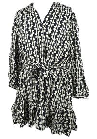 Dámská černo-béžová vzorovaná šatová tunika s páskem Zara 