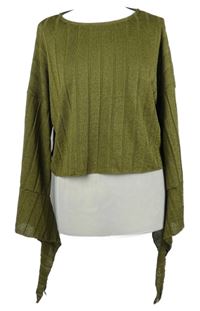 Nové - Dámský khaki crop svetr s rozšířenými rukávy Zara 