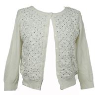 Dámský bílý propínací svetr s krajkou a kamínky M&Co