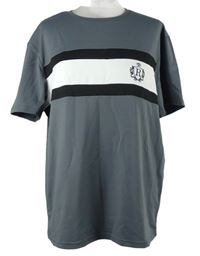 Pánské šedo-černo-bílé pruhované sportovní tričko s logem Manfinity 