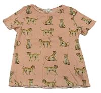 Růžové žebrované tričko s leopardy H&M