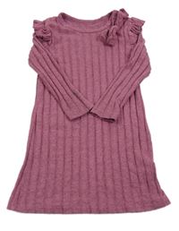 Růžovo-černé melírované úpletové šaty s mašlí 