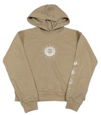 Béžová crop mikina s potiskem a kapucí New Look