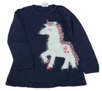 Tmavomodrý dlouhý svetr s jednorožcem Topolino