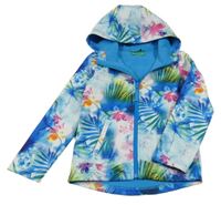 Bílo-modrá softshellová bunda s kytičkami a kapucí Mountain Warehouse