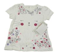 Nové - bílé tričko se zvířátkem a květinami C&A