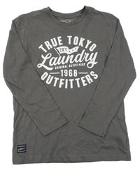 Tmavošedé triko s potiskem Tokyo Laundry