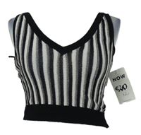 Nové - Dámský bílo-černo-stříbrný pruhovaný pletený crop top River Island