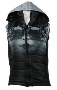 Dámská černo-šedá šusťáková prošívaná zateplená vesta s kapucí Yakuza