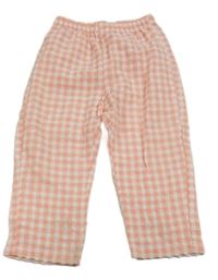 Růžovo-bílé kostkované krepové kalhoty 