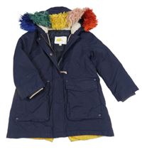 Tmavomodrá šusťáková zimní bunda s barevnou kožešinou na kapuci Mini Boden