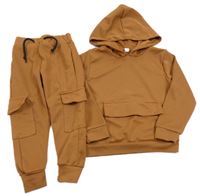 2set - Skořicová žebrovaná mikina  s kapucí + tepláky 