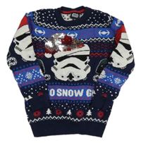 Tmavomodro-modro-bílý vzorovaný svetr s flitry - Star wars
