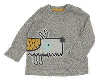 Šedé melírované úpletové triko se psem F&F