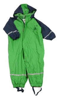 Zeleno-tmavomodrá voděodolná podšitá kombinéza s teepee a kapucí 