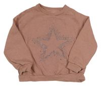 Růžovo-šedá melírovaná mikina s hvězdou z kamínků Next