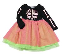 Černo-neonové bavlněno/tylové šaty s kostmi Primark