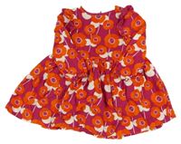 Fuchsiovo-oranžové květované manšestrové šaty Jacardi