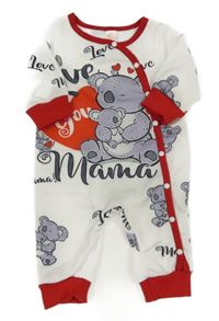 Bílý overal s koalami a červeným lemem