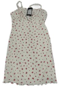 Nové - Smetanové žebrované elastické šaty s kvítky New Look