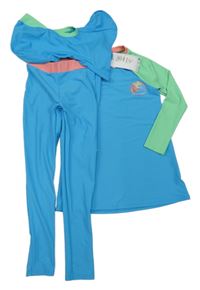 Nové - 3set - Modro-růžovo-zelené UV triko + kalhoty + kukla M&S