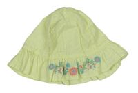 Žlutý plátěný klobouk s kytičkami zn. Mothercare