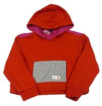 Červená crop mikina s klokakou a kapucí Adidas
