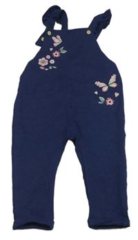 Tmavomodré laclové tepláky s kytičkami H&M