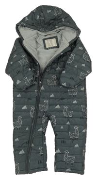 Šedá šusťáková prošívaná zimní kombinéza s ovečkami a kapucí John Lewis