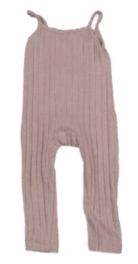 Světlerůžové žebrované pletené laclové kalhoty Shein