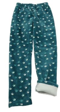 Tmavozelené plyšové zateplené legíny s korunkami Topolino